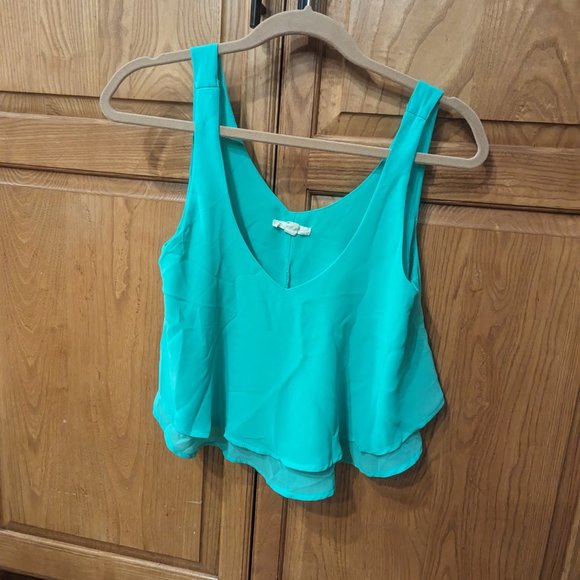 Iris of Los Angeles Small Cropped Flowy Tank in Teal - Picture 1 of 8
